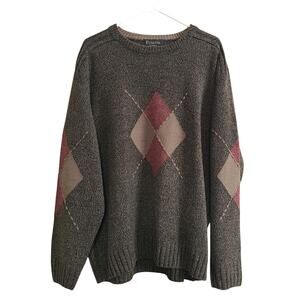 VTG Fusion Argyle‎ Knit Sweater Mens XL Wool Blend Grandpa Preppy Grunge Cosby